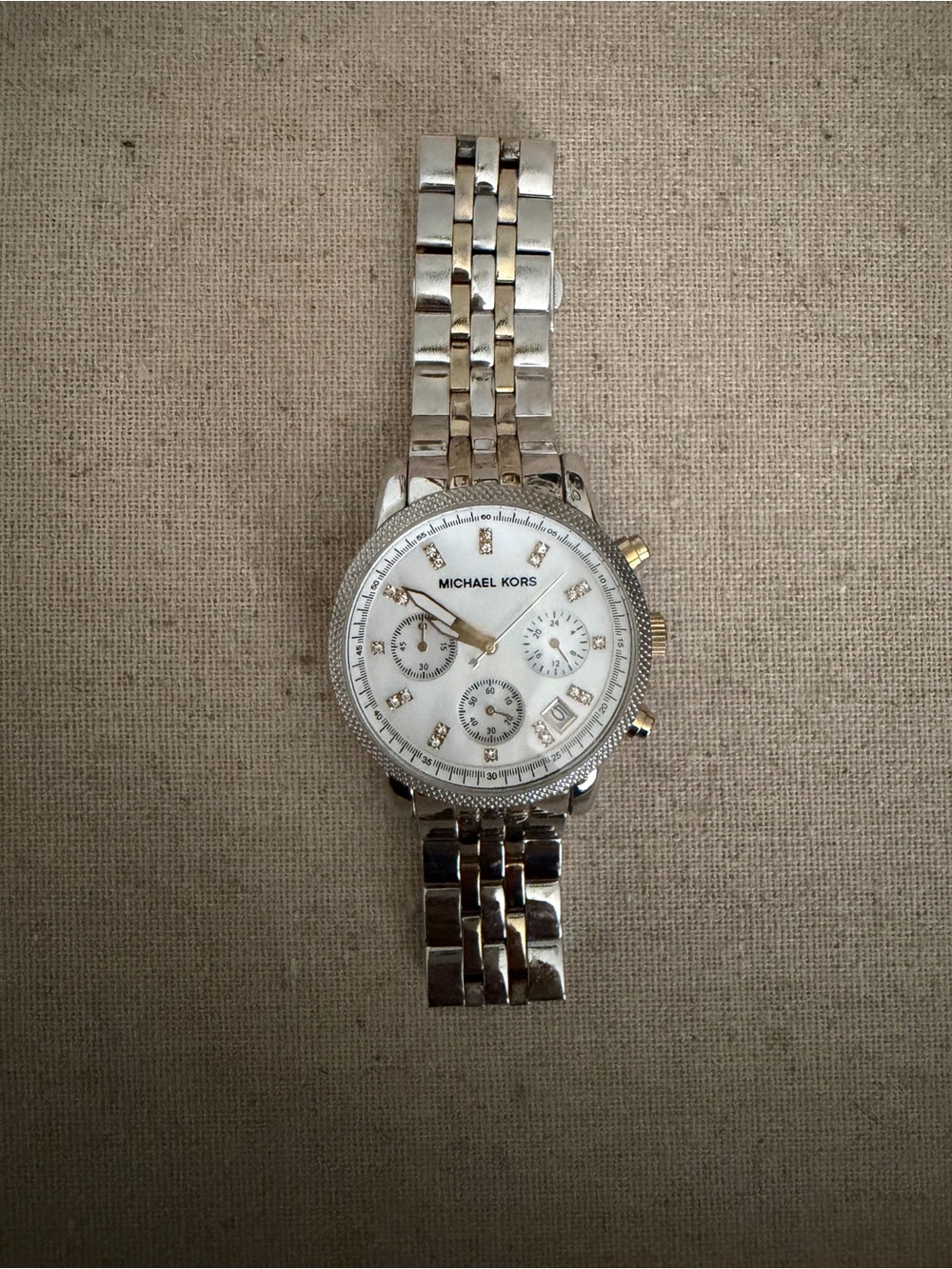 Michael Kors Silver and Gold Stainless Steel Chronograph Watch